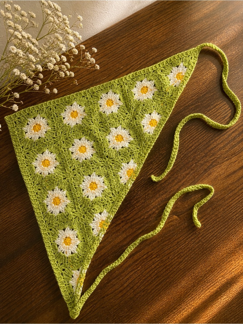 Handmade Green Daisy Crochet Hair Scarf